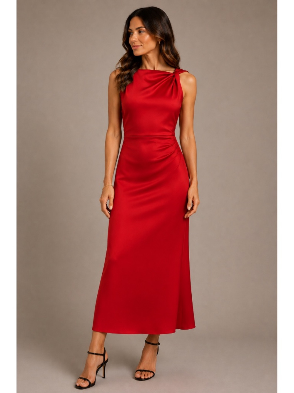 NWT Zara Red Satin-Effect Midi Dress Size Small